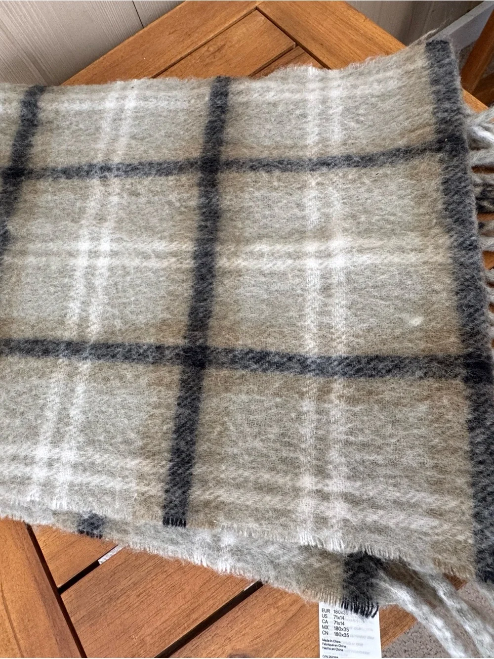 H&M Cream Plaid Fringe Scarf